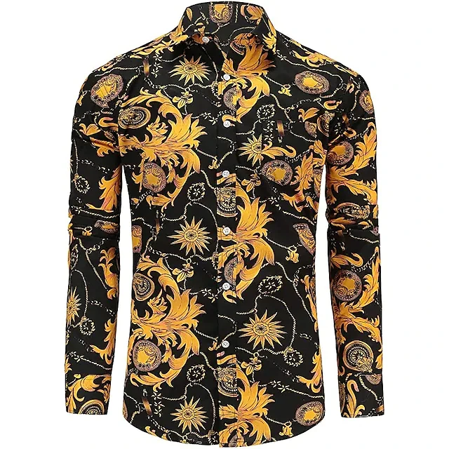 Camicia da uomo grafica Paisley colletto classico verde nero casual quotidiano manica lunga abbigliamento camicia classica di design899_voghion.com