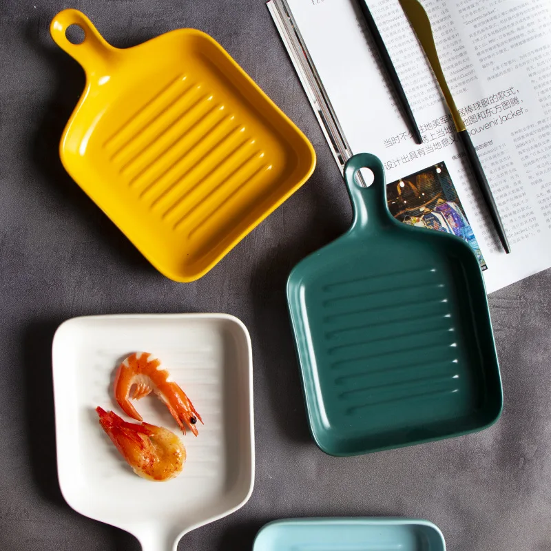 GC Creative Nordic Ceramic Baking Pan for Oven with Handle Rectangular Cake  Bakeware Porcelain Plate