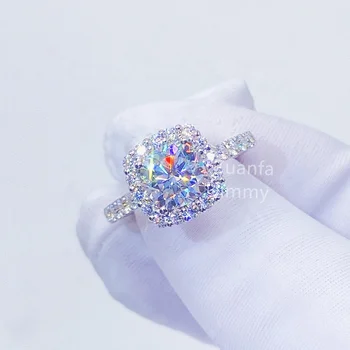 Custom Ring Band Luxury 2Ct Cushion Flawless Moissanite Diamond Engagement Ring 14K Solid Gold Wedding Rings For Women