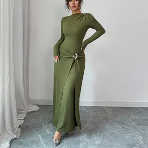 2025 New Women's Dress Solid Color Long Sleeve Sexy Fitted Leisure Dress Elegant Slimming Women's Clothing