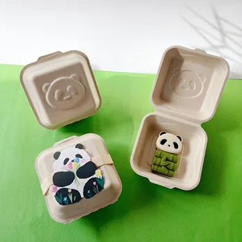 Bagasse Disposable Sugarcane Flap Tableware 6 inch Panda Box 6 inch Food Container