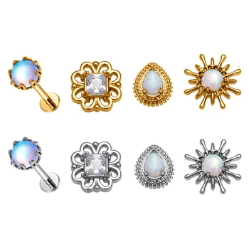 G23 Titanium Ear Stud 16G Tragus Lobe Piercing Crystal Flower Shaped Fashion Earrings Helix Labret Lip Nose Pierc Jewelry