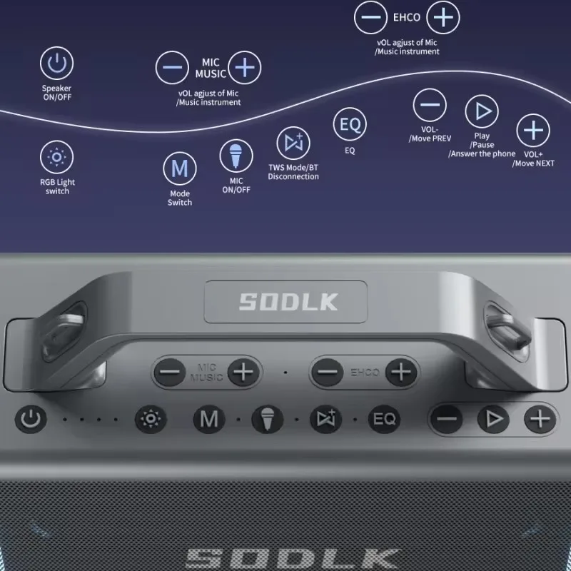 SODLK S1116 Party Karaoke Boombox Waterproof Subwoofer Portable Speakers Quality Slim High Bass Home Theater Blue Tooth Speaker