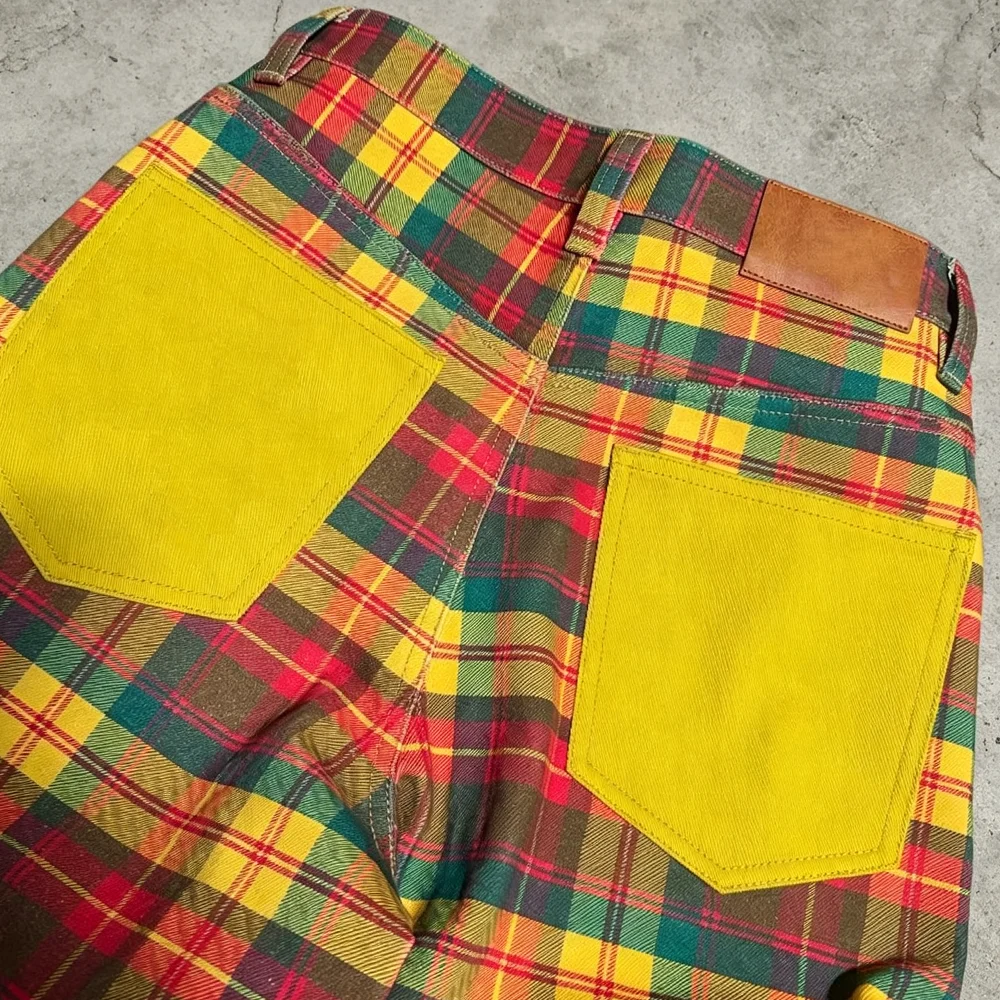 Custom logo Colorful Plaid Loose Wide Leg Men's Style American Trend Retro Street Hip-hop Shorts gallery 3