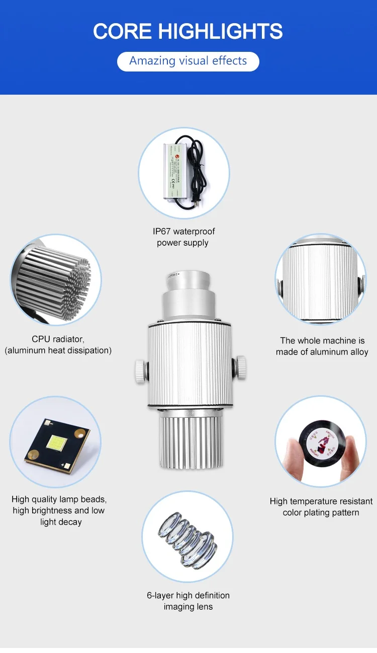 Custom 80W LED Light Logo Projector Waterproof Aluminum Door Head Gobo Projector for Outdoor Advertising IP65/67 Rated