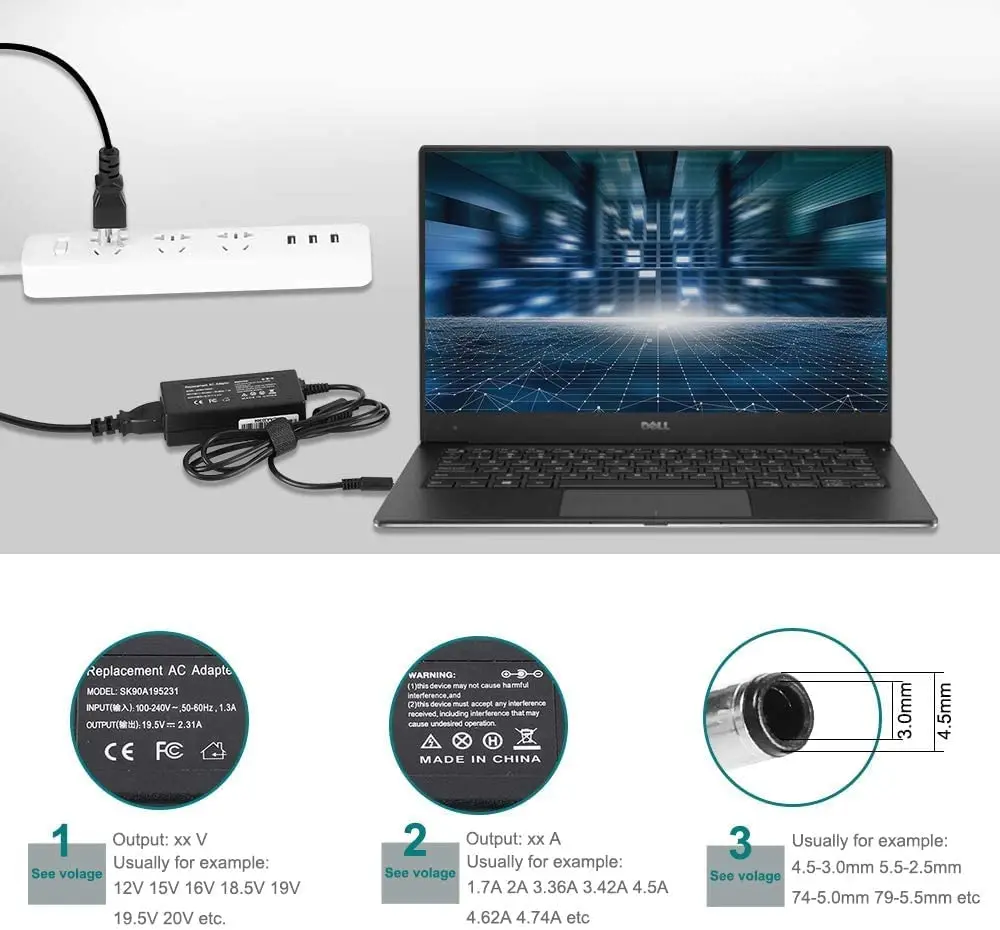 For Dell 45w Battery Laptop Charger Ac Dc Usb Typec Universal Laptop