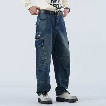 Fashion Blue Men Casual Straight Jeans Custom Men High Quality Wide Leg Jeans Pants