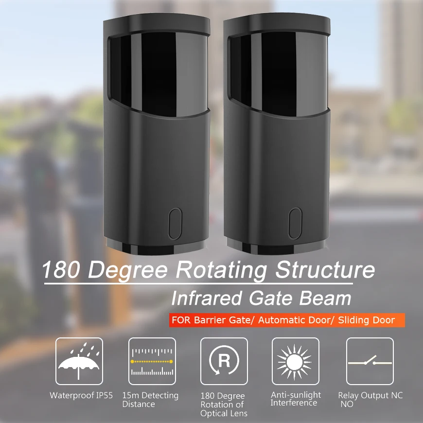 180 Degree Rotation of Optical Lens Outdoor 15m Photocell Sensor 36v 24v Automatic Door Photocell