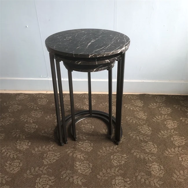 Factory Wood Round 3 PC Nesting Coffee Table Set of 3 End Table for Living Room Side Tables With Metal Frame