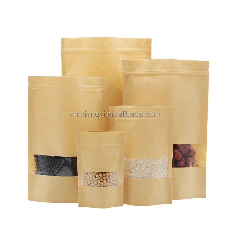 Clear Window Stand up Brown Kraft Paper Bag for Food / Kraft Paper ...