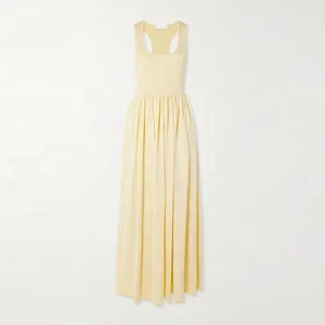 Dress Manufacturer Custom Yellow Spring Summer Crew Neck Sleeveless Elegant Casual Women Metallic Knit Sweater Dress