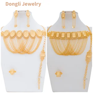Dongli Jewelry Middle Eastern Style Laser Rose Tassel Jewelry Set,Ramadan Hot Sale,Brass Necklace, Bracelet, Earrings & Ring