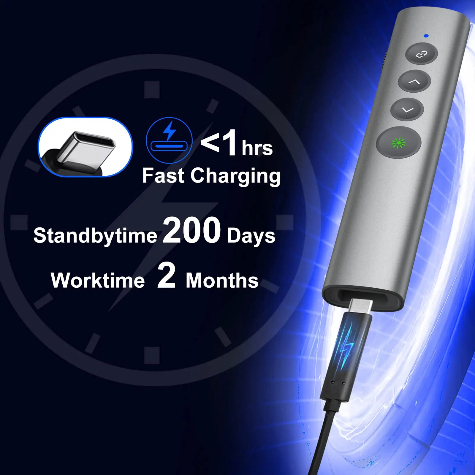 Remote Presentation Clicker Long Range Rechargeable Presentation with Green Laser Pointer Clicker for PowerPoint Presentation