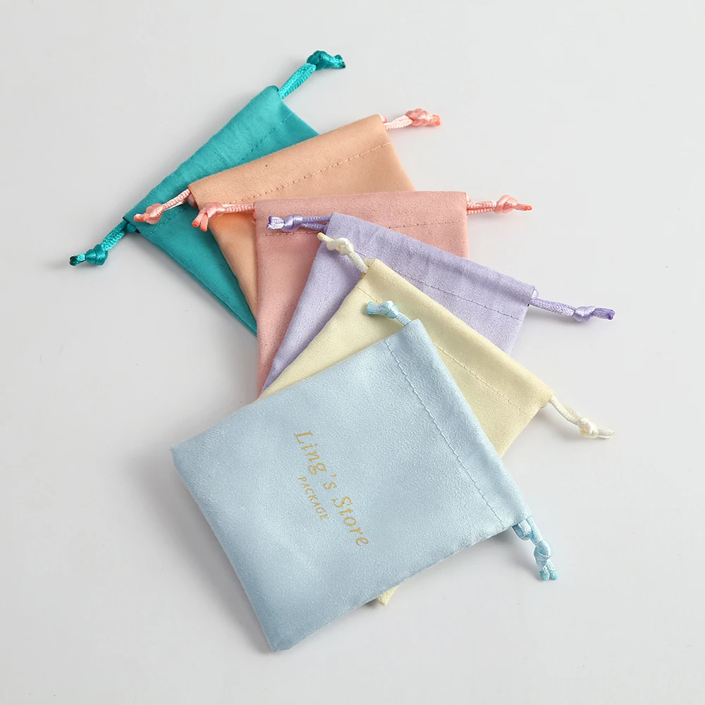 3x4 Inch Blue Velvet Drawstring Jewelry Bags – Gold Trim, Gift Pouches For Wedding Favors