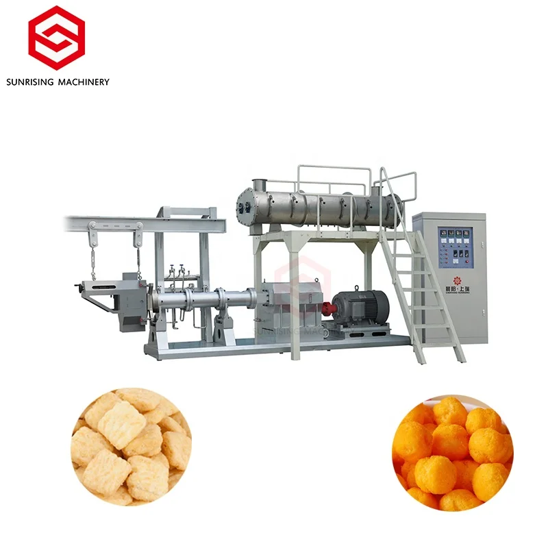 Automatic Double Screw Extruder Full Production Line Puffing Cheese Ball Puffed Corn Snacks Making Machine for Food Industry Gas