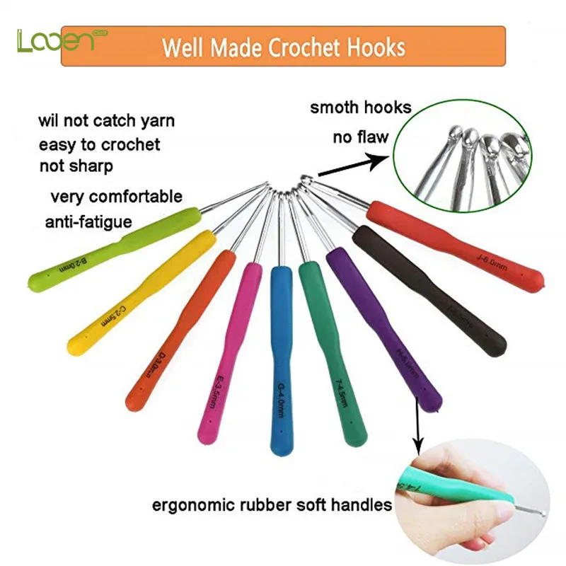 Cute 72pcs Ergonomic Sewing Kit Soft Handle Crochet Hook Set Knitting