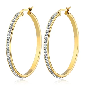 Fashion Gold Plated Jewellery Cubic Zirconia Earrings Large Hoop Stainless Steel Big Diamond Hooped Earrings for Women Wholesale
