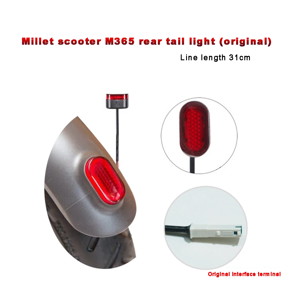 Original M365 Pro Brake LED Light Rear Fender Lamp with Wire and Terminal for Connecting Tail Light Scooter Accessories