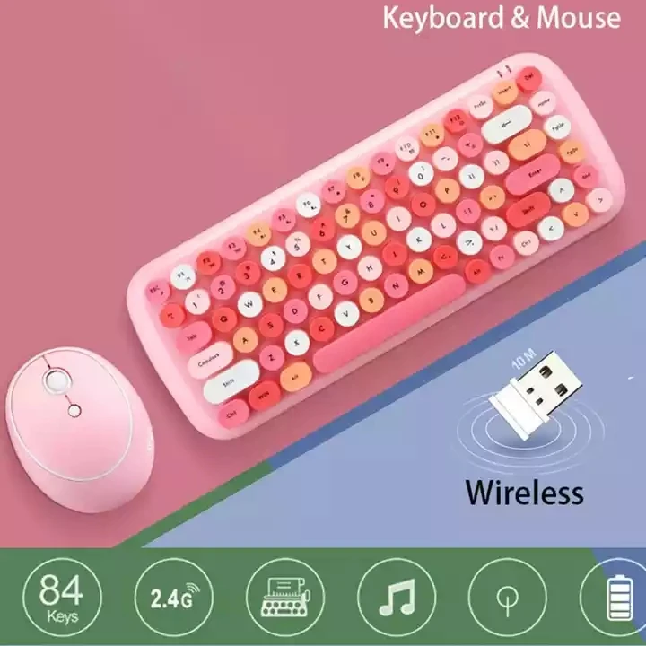 Hot Sale 2.4G Keyboard and Mouse Wireless Jelly Candy Color Mix Pink Combo For PC