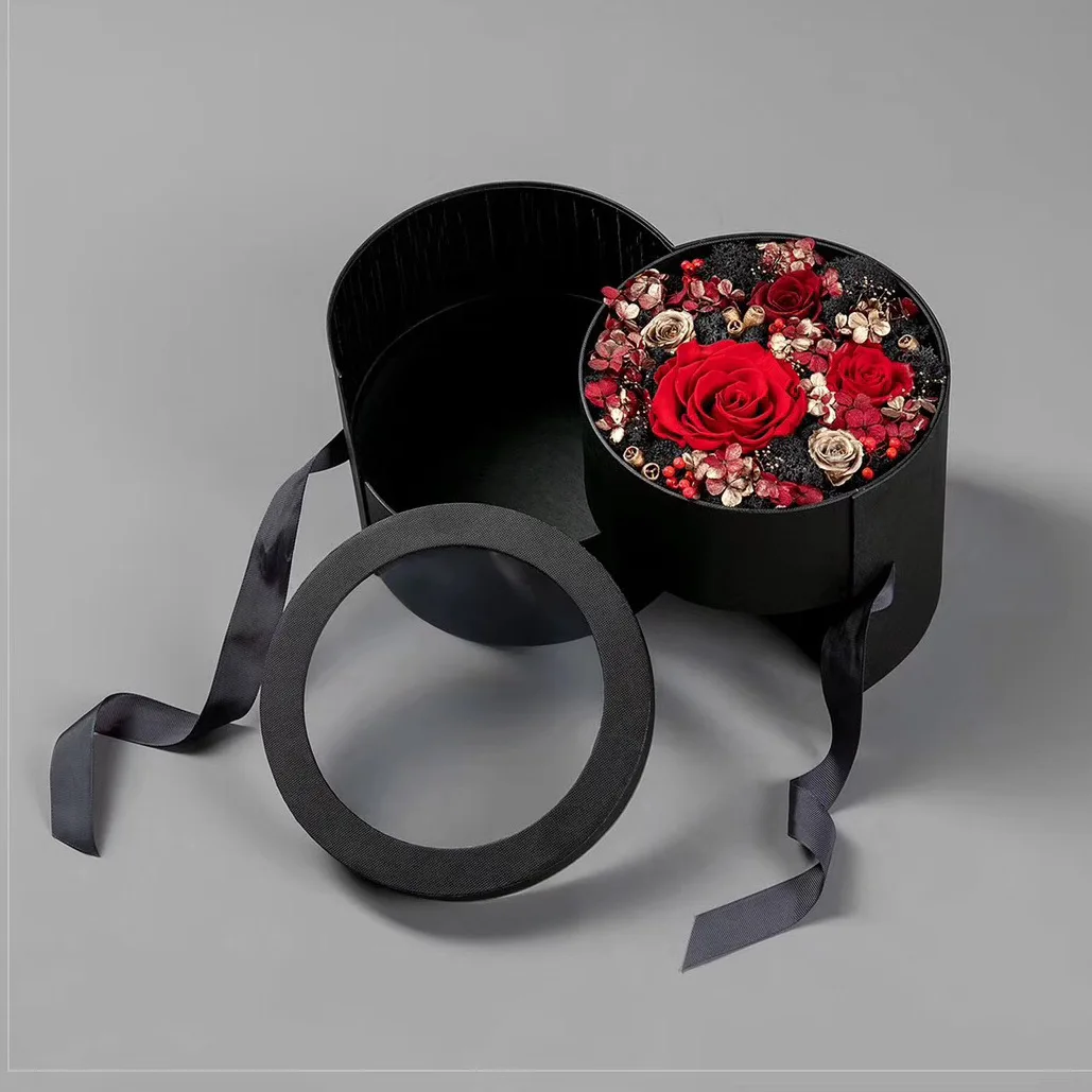 Double Layer Rotating Round Flower Box  Arrangement Gift Love Rose Boxes With Clear Window