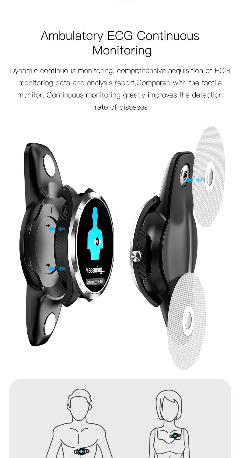 24 Hours Ecg Monitoring Hband App Round Smart Watch X3 Heart Rate Blood Pressure Oxygen Ecg