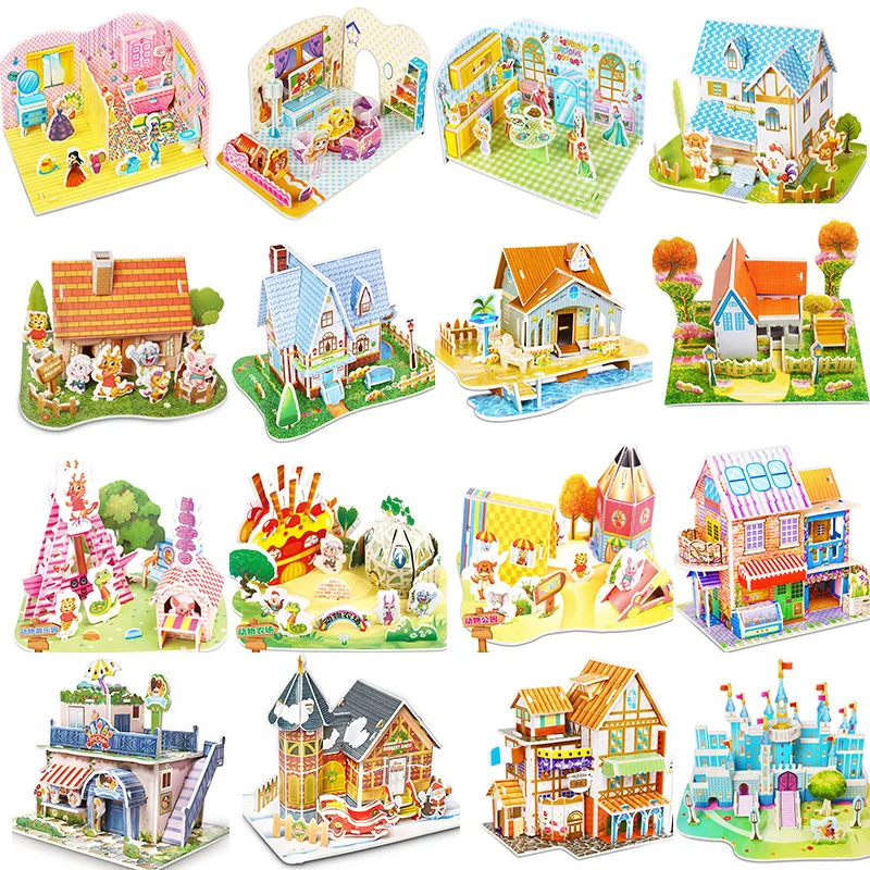 Attractive Cartoon Castle Garden Zoo Princess House 3D Puzzle Jigsaw Interesting Learning Educational Toys For Children Kid Gift