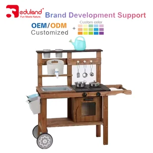 EDULAND DIY Pretend Play Set Wooden Play Kitchen Toy Sound Light Simulation Preschool Educational Toys for Toddlers Kid