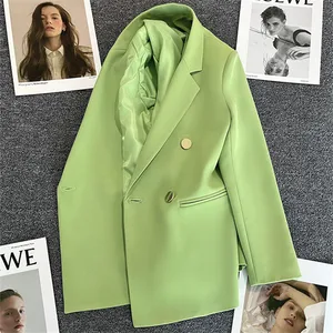 2026 Spring Autumn Fashion Korean Blazer Luxury Double Breasted Jacket Solid Ladies Tops Clothes Women Suit Blazer Elegant Coat