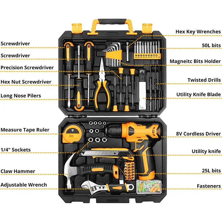 IFIXPRO 126件家用五金工具包螺丝刀家用工具箱套装8v螺丝刀组合套装家用工具包维修工具