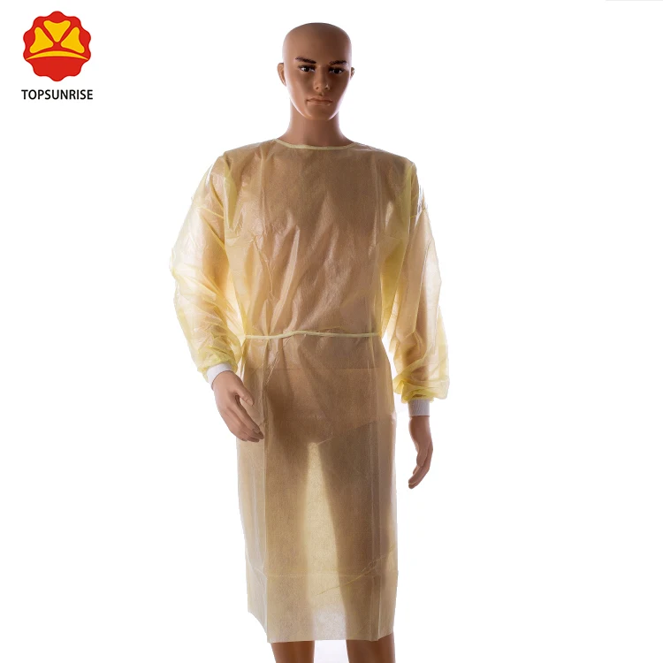 Yellow Wholesale Disposable  medical surgical Isolation gowns with knit cuff