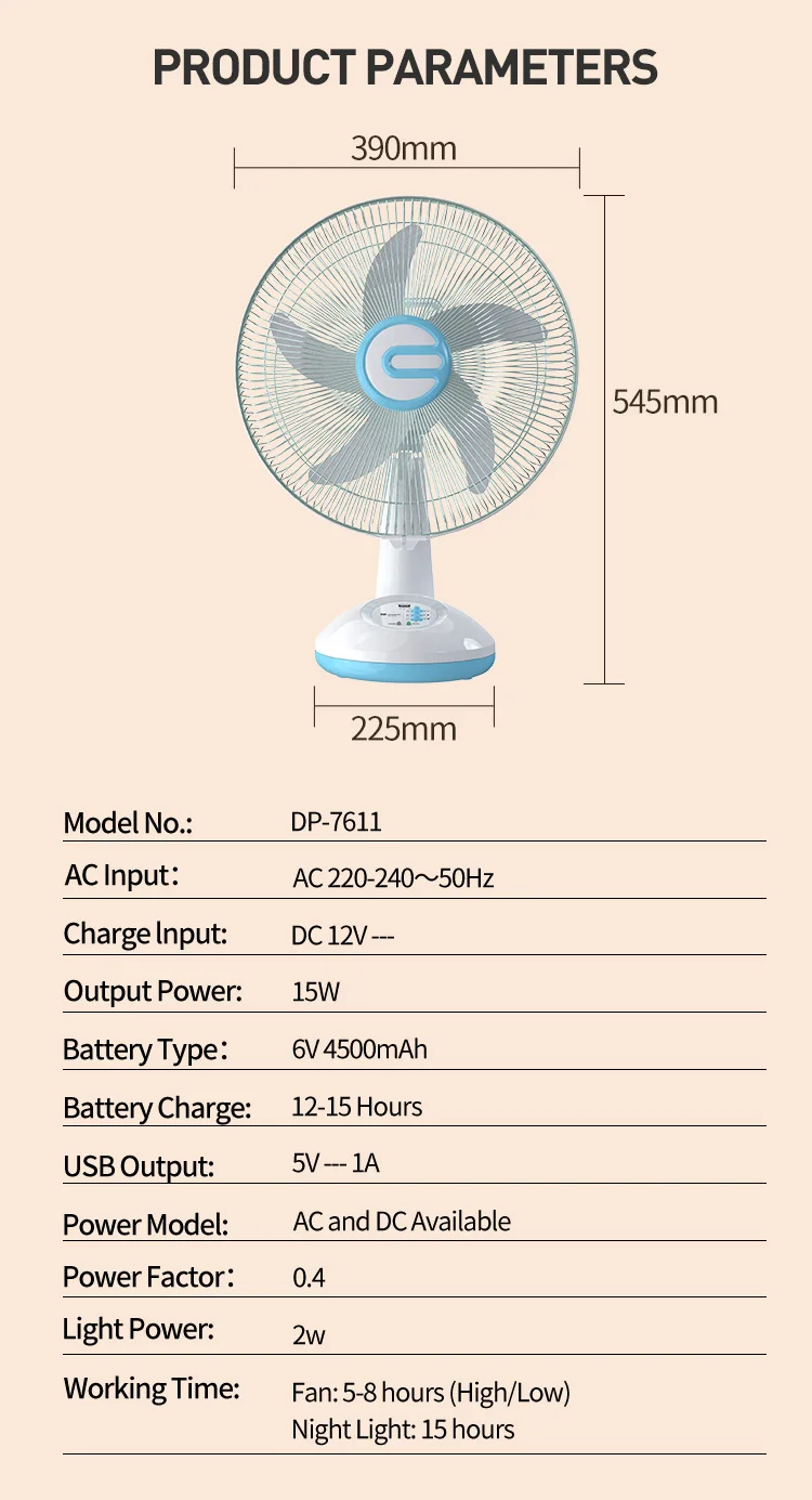 Dp 14inch Ac/dc Rechargeable Table Fan Desk Fan With Led Light - Buy ...