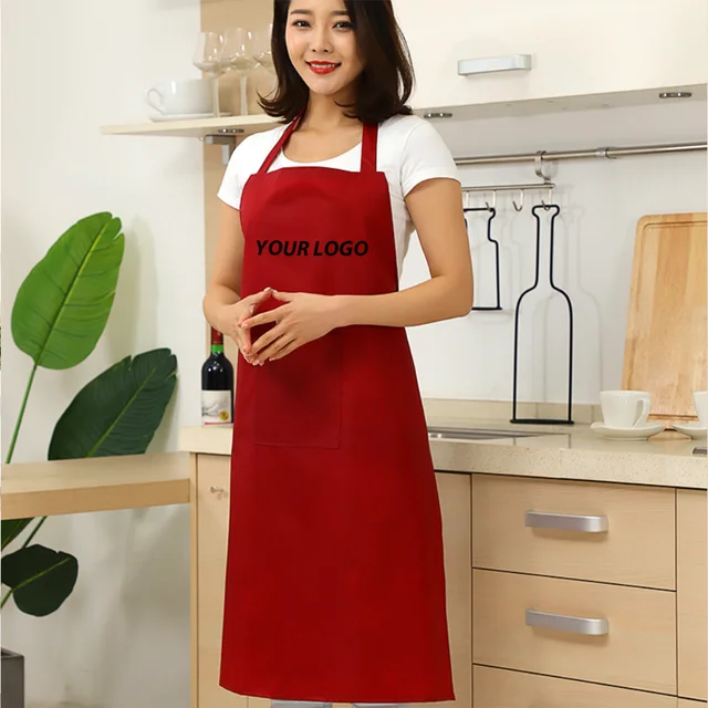 Restaurant Bar Cafe Uniform Custom Logo Available Kitchen Use Cotton Canvas Aprons With Pocket