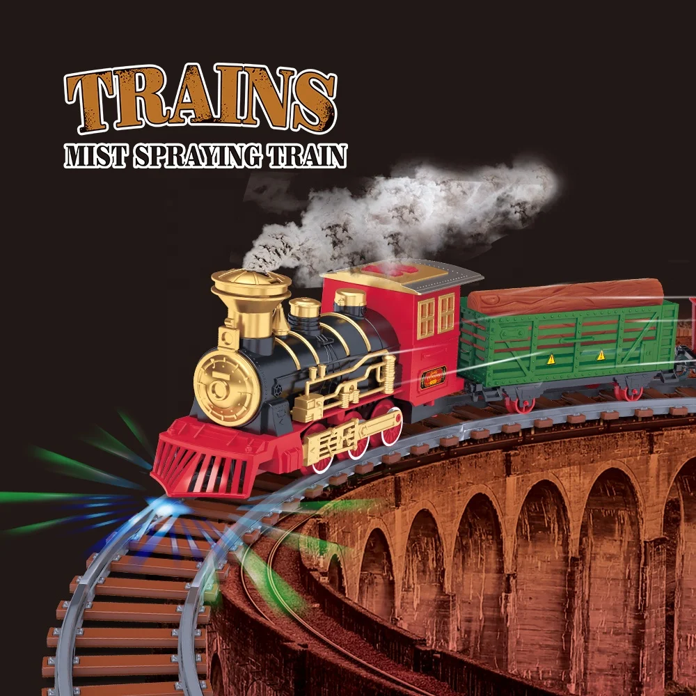 Mist Spraying Train Battery Operated Electric Train DIY Assemble Track Toy Set with Realistic Train Sound and Lights 207 PCS