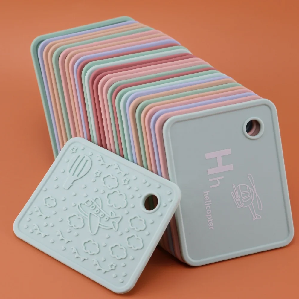 Washable Eco Friendly Reusable Alphabet Flash Cards Preschool Silicone Flashcards for Baby Educational Learning Alphabet Toys