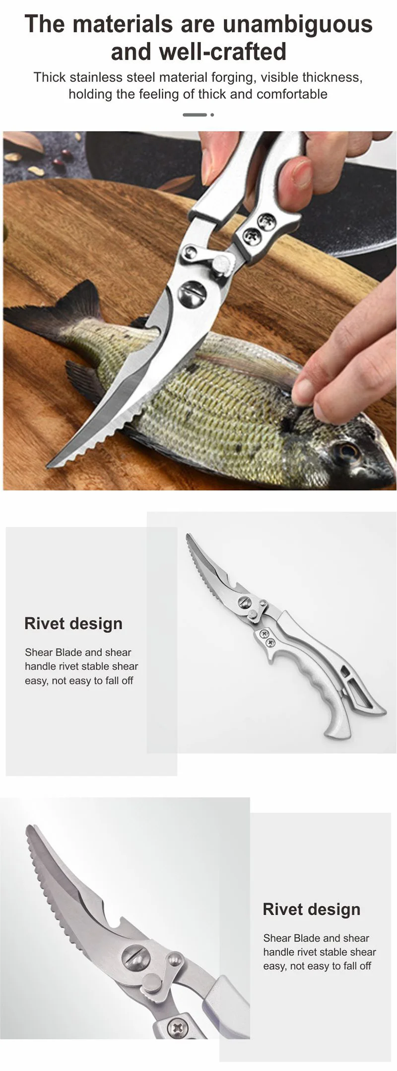 Seattleget Multifunction Kitchen Shears - 3Cr13 Stainless Steel Scissors For Meat, Veggies, Nuts & More