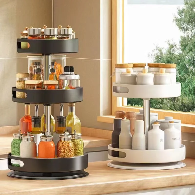 Kitchen Carbon Steel Multi-Functional Corner Storage Rack Rotatable Spice Shelf Special Oil Salt Sauce Vinegar Seasoning Box
