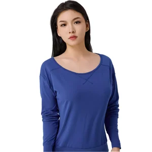 Women's Gym Clothes Kit Includes Yoga Top for Fitness and Exercise Comfortable Yoga Tops  Round-neck Long-sleeved T-shirt