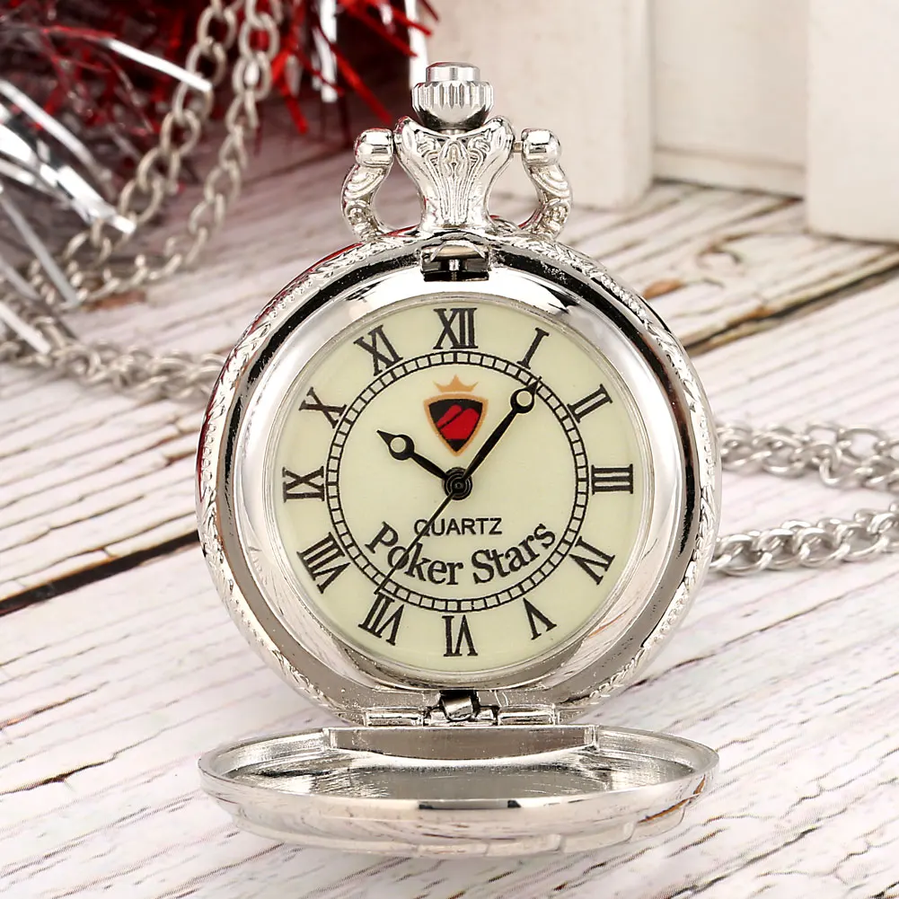 Old Style Small Full Hunter Reloj Pendant Clock Poker Stars Quartz Necklace Pocket Watch With Chain for Men