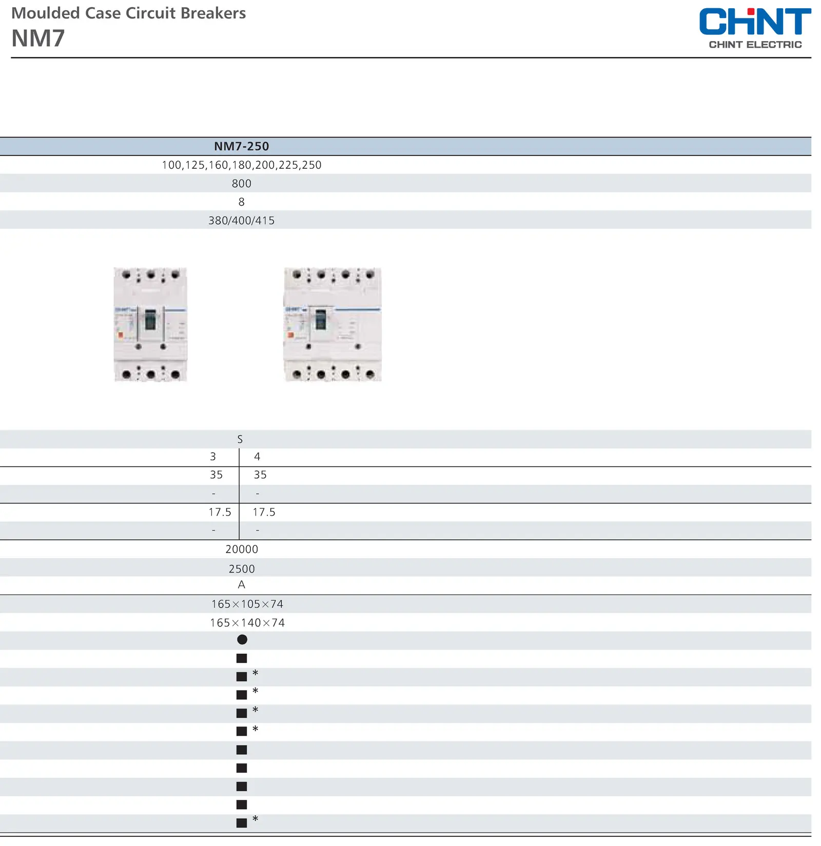 Chint original NM7 Molded Case Circuit Breaker NM7-125 NM7-250 NM7-400 NM7-630 NM7-800 NM7-1600 CHNT Chint NM7 MCCB