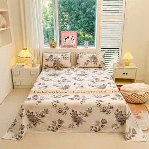 Wholesale 100% Cotton Bedding Set Quality Flat Bed Sheet Printed Pattern Breathable Plain Style Adults Bedsheet