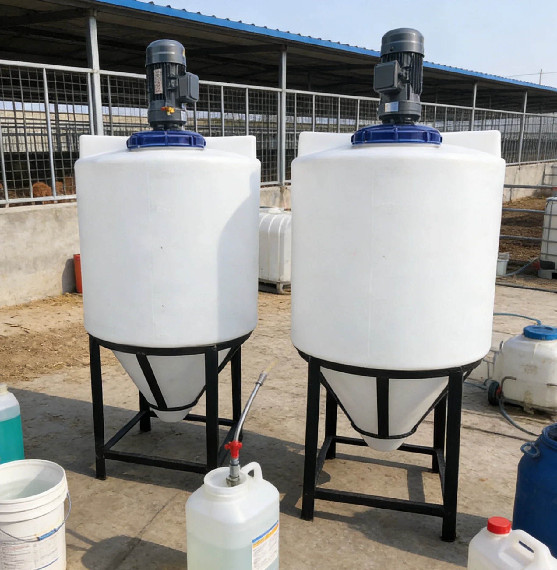 Wholesale LLDPE Vertical Chemical Water Mixing Tank 55 Gallon (200L) Cone Bottom with Agitator 10+ Year Service Life