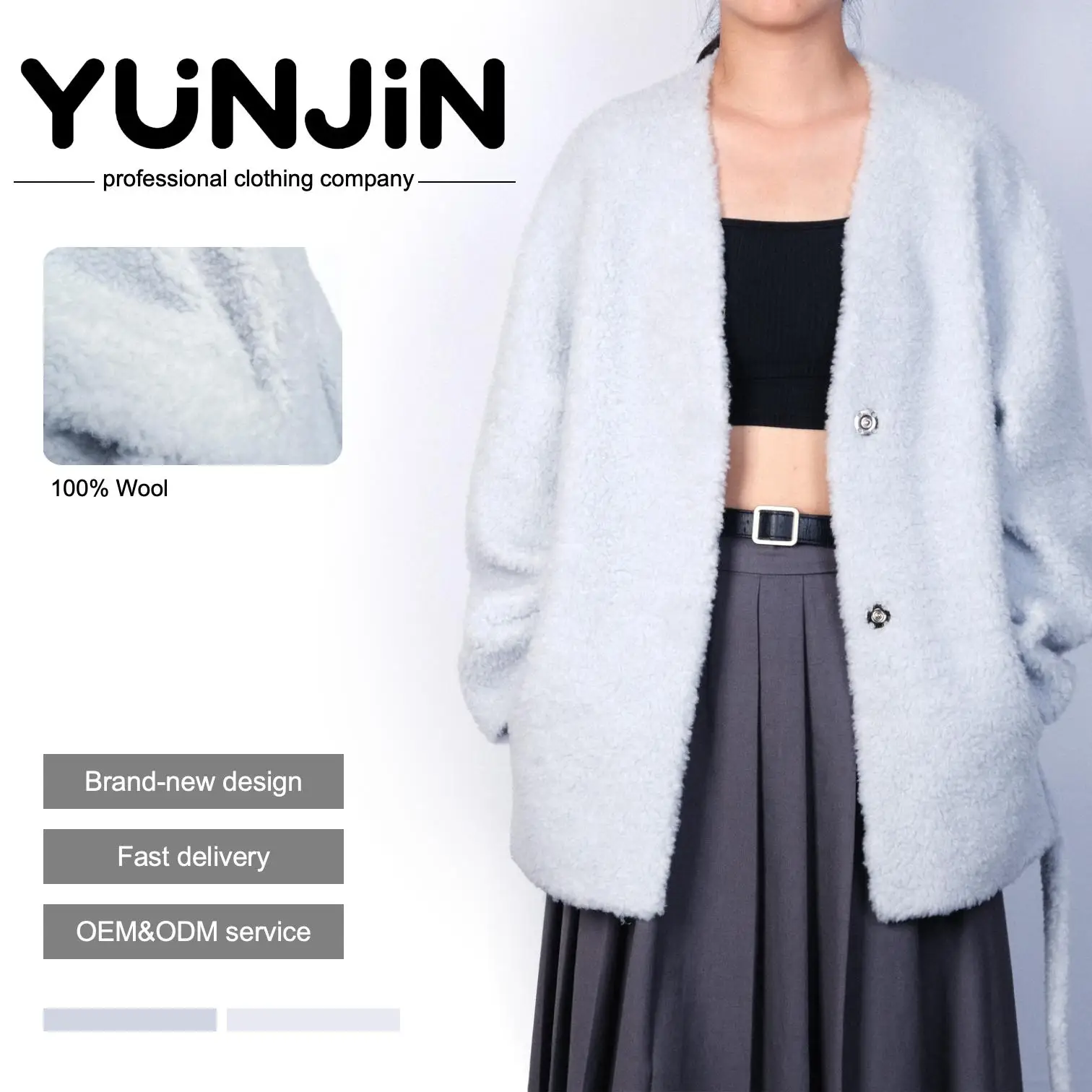 YUNJIN Logo Luxury Elegant Woolen Coat - Soft