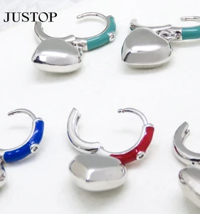 Tarnish Free Hypoallergenic Women Hoop Wholesale Waterproof Huggie Brass Gold Plated Heart Charm Pendant Drop Earrings