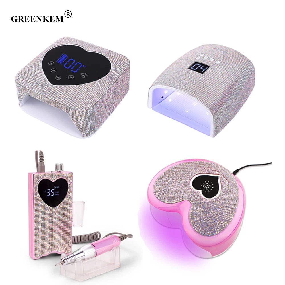 New 66w Full Diamond Rhinestone Uv Led Nail Lamp Heart Pink Bling Nail