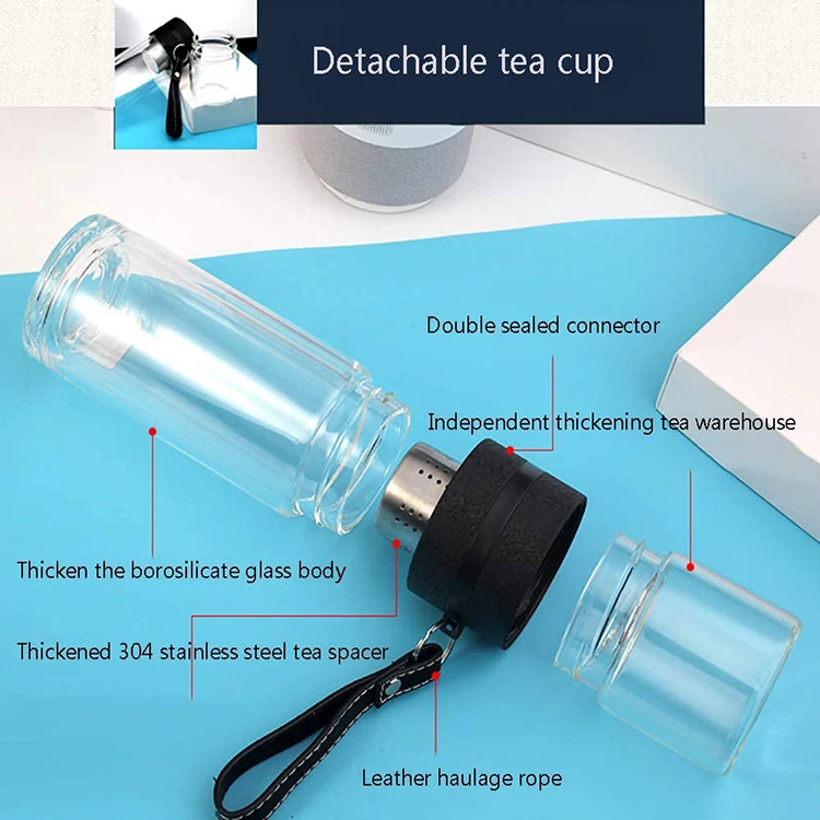 13oz Double Wall Glass Water Bottle Tea And Water Separation Tea Bottle
