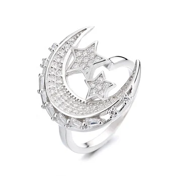 Yaeno 2022 New Arrivals Moon and Star Finger Ring in Sterling Silver 925 Jewelry for Women