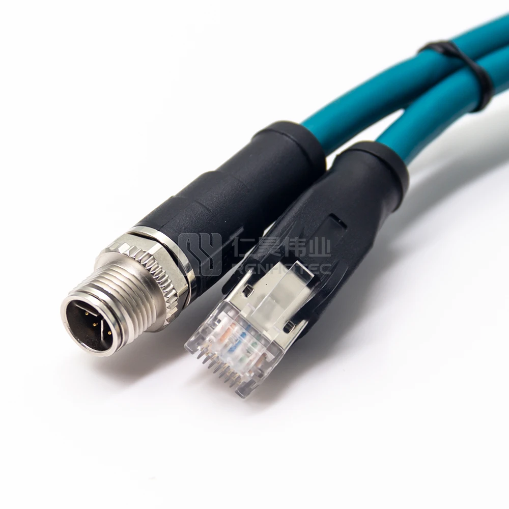 Male Terminator M12 8 Pin to RJ45 Cable for Industrial Ethernet