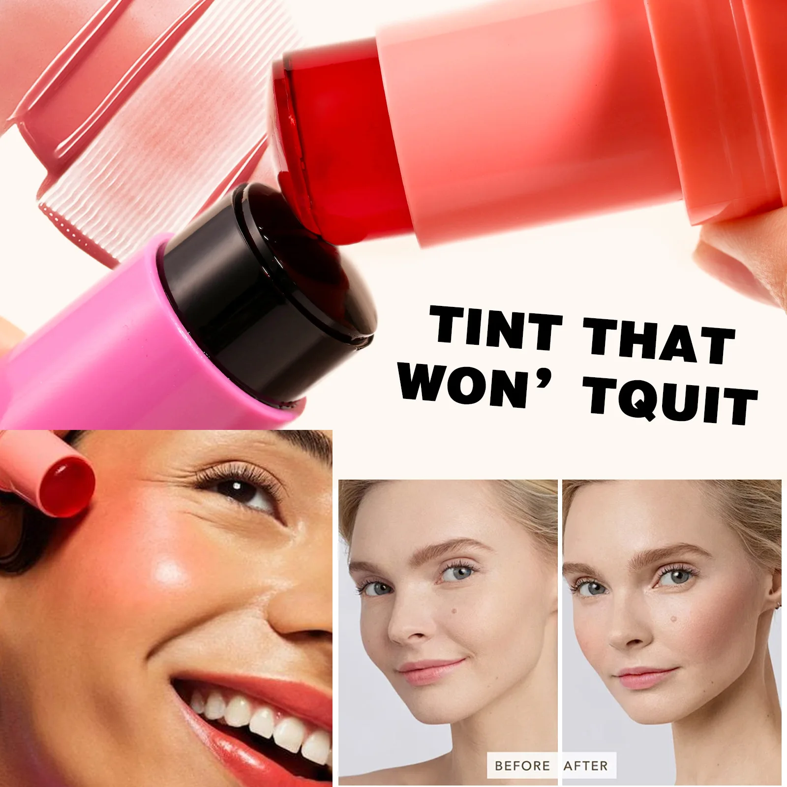Clubday Vegan Tinted Moisture Stick Jelly Tint Lip Cheek Blush Moisturizer Soft Lightweight Rose Stain Jelly Tint Blush