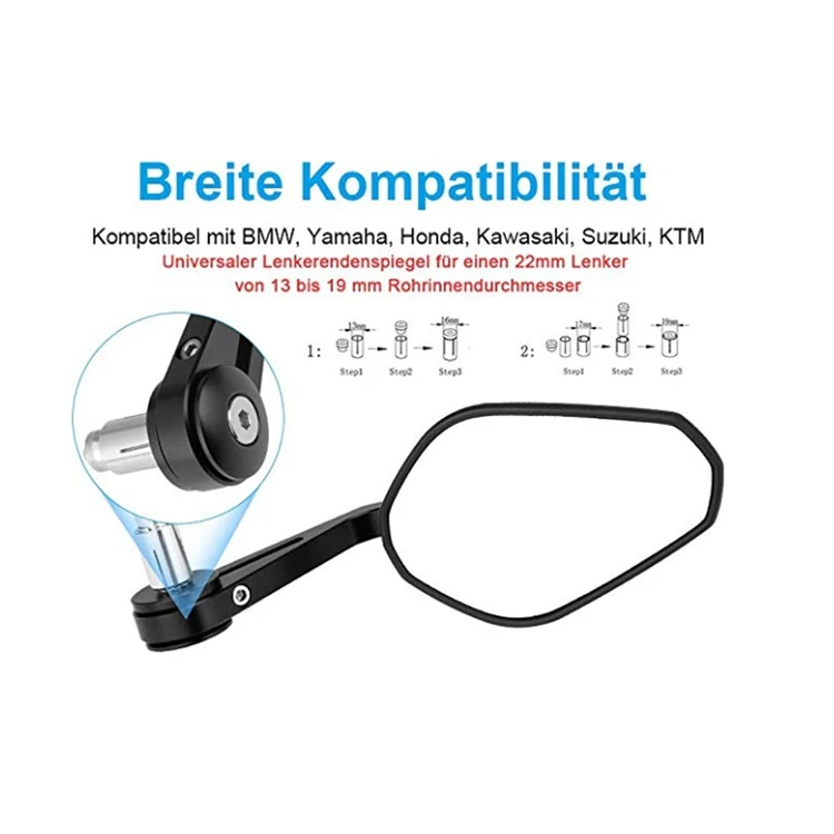 Bar End Mirrors Motorcycle Universal Motorcycle 7/8" Handle Bar End Rearview Side Mirrors For Honda Yamaha Miroir Vélo - Foto 6