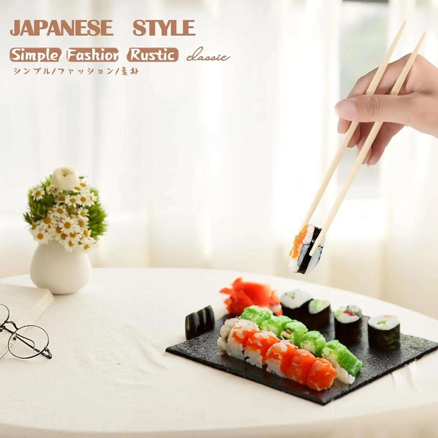 Disposable Bamboo Sushi Chopsticks 9.5 Inch Japanese Style Double-Pointed Sleeved Separated Chop Sticks Parties